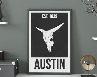 Printable Minimalist Austin, TX Travel Poster Wall Décor/Art Print - Digital File Download