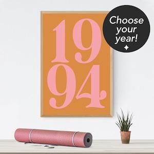 Printable Custom Year Retro Orange and Pink Art Print/Poster/Wall Decor - Digital Download