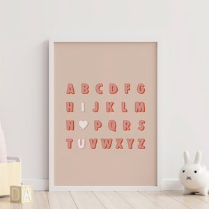 Alphabet Printable Decor, I love you alphabet print, ABC Poster, Educational Wall Art, Kids Playroom Poster, Girls Alphabet Print