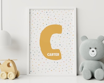 Impresión de nombre personalizado, arte de pared de la guardería personalizada, impresión del nombre de los niños, arte de la pared de la carta, decoración de la sala de la guardería, arte de la sala de juegos, descarga digital