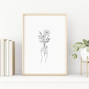 Black & White Botanical Print, Bouquet Art, Bunch of Flowers Wall Decor, Minimalist Line Art, Floral Illustration, Floral Wall Art
