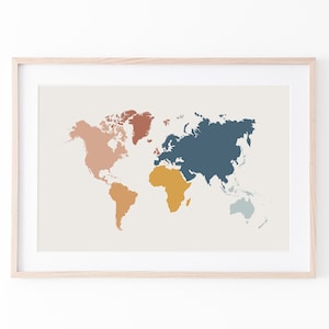 World Map Wall Decor, Digital Map, World Map Poster, Travel Poster, Neutral Tone Map, Boho World Map, Printable World Map