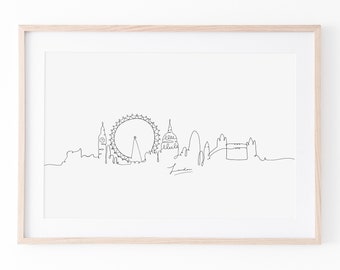 London Skyline Print, London City Art Print, Cityscape Print, Simple Line Drawing, Minimalist Wall Art, Continuous Line Art