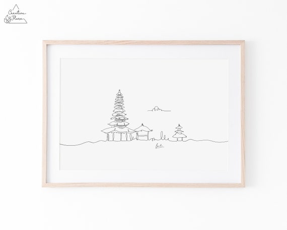 Bali Pen Line Print Silhouette Landmark Poster Minimalist Wall Art Indonesia Printable Wall Decor INSTANT DOWNLOAD Bali Skyline Print