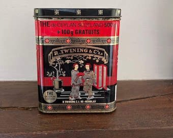 A large 500g original Twining red gold and black  The de Ceylan Scotland  tea caddy tin