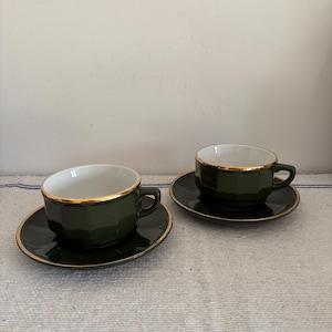 Exquisite French Vintage Apilco Set of two large size 4 &quot; diameter cappucino cups and saucers