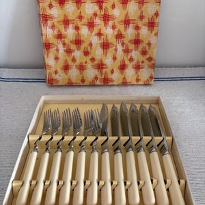 A lovely antique boxed  set of six Chromium Plate on  Nickel silver  fish utensils and forks with faux bone handles