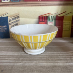 A French antique Digoin stoneware cafe au lait bowl in a beautiful Sunflower yellow