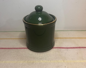 Vintage 1996 SSI Taïwan green and gold Apilco colour china lidded sugar pot