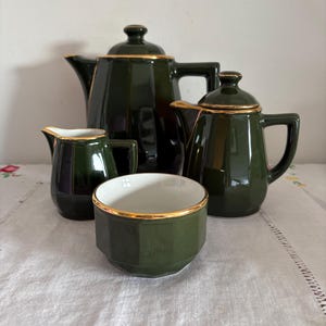 Vintage French Apilco  large  coffee pot,  two  milk or cream jugs and matching sugar bowl all in first class condition