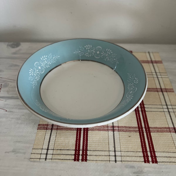 A small Alfred Clough satin W.H.G white and duck egg blue china bowl