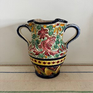 Vase urne peint à la main en majolique Desvres frères antiques de collection unique avec deux anses