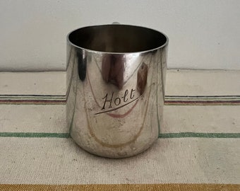 A vintage half pint E & Co Elkington Plate silver plated tankard mug with Holt ( possibly the brewery) engraved on one side