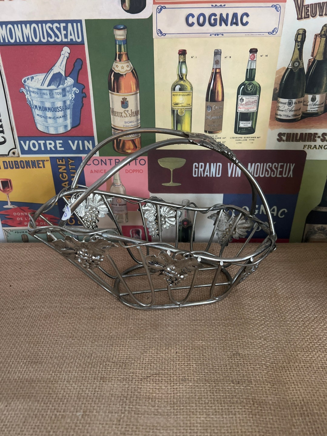 A Vintage SILEA Silver Plated Grape Vine Design Wire Rattan Effect Wine