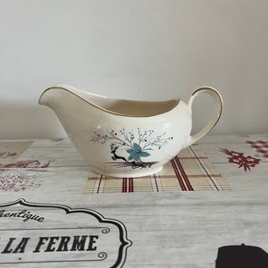 A very rare Alfred Meakin Jumping Stag bone china blue and black design large 8&quot; width gravy boat jug