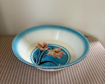 An unusual design antique 13.5" diameter vintage Swallow brand 1950's enamel  decorative washing bowl
