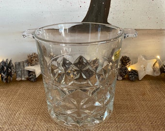 A lovely medium sized French vintage Luminarc  pressed glass  ice bucket with a decorative  pattern to the lower half