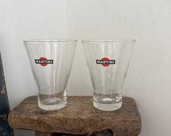 Set of  two  French retro  collectable  Martini advertising  cocktail  glasses tumblers glasses