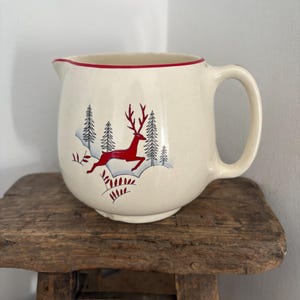 Vintage Crown Devon S Fielding & Co Ltd Stockholm Leaping Stag mönster, stor 10 cm hög festlig kanna