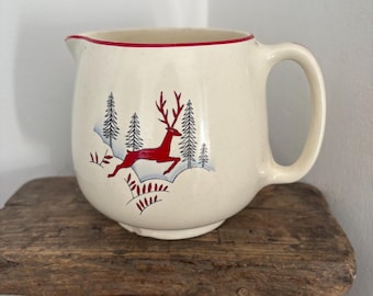 Vintage Crown Devon S Fielding & Co Ltd Stockholm Leaping Stag mönster, stor 10 cm hög festlig kanna