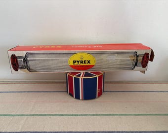 A vintage original perfectly boxed  Pyrex glass  rolling pin for the pastry chef, home baker, patisserie gift