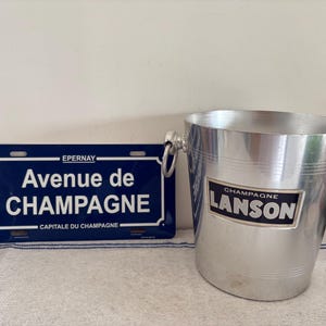 Large Vintage Lanson branded polished  aluminium champagne ice bucket with two  hoop handles