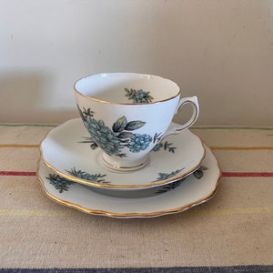 Colclough Classic blue, white and gold  trio cup and saucer and side plate afternoon tea set