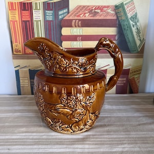 Arthur Wood Hound Handle  Extra Large Pitcher Jug or vase in a lovely  fully glazed mid caramel brown