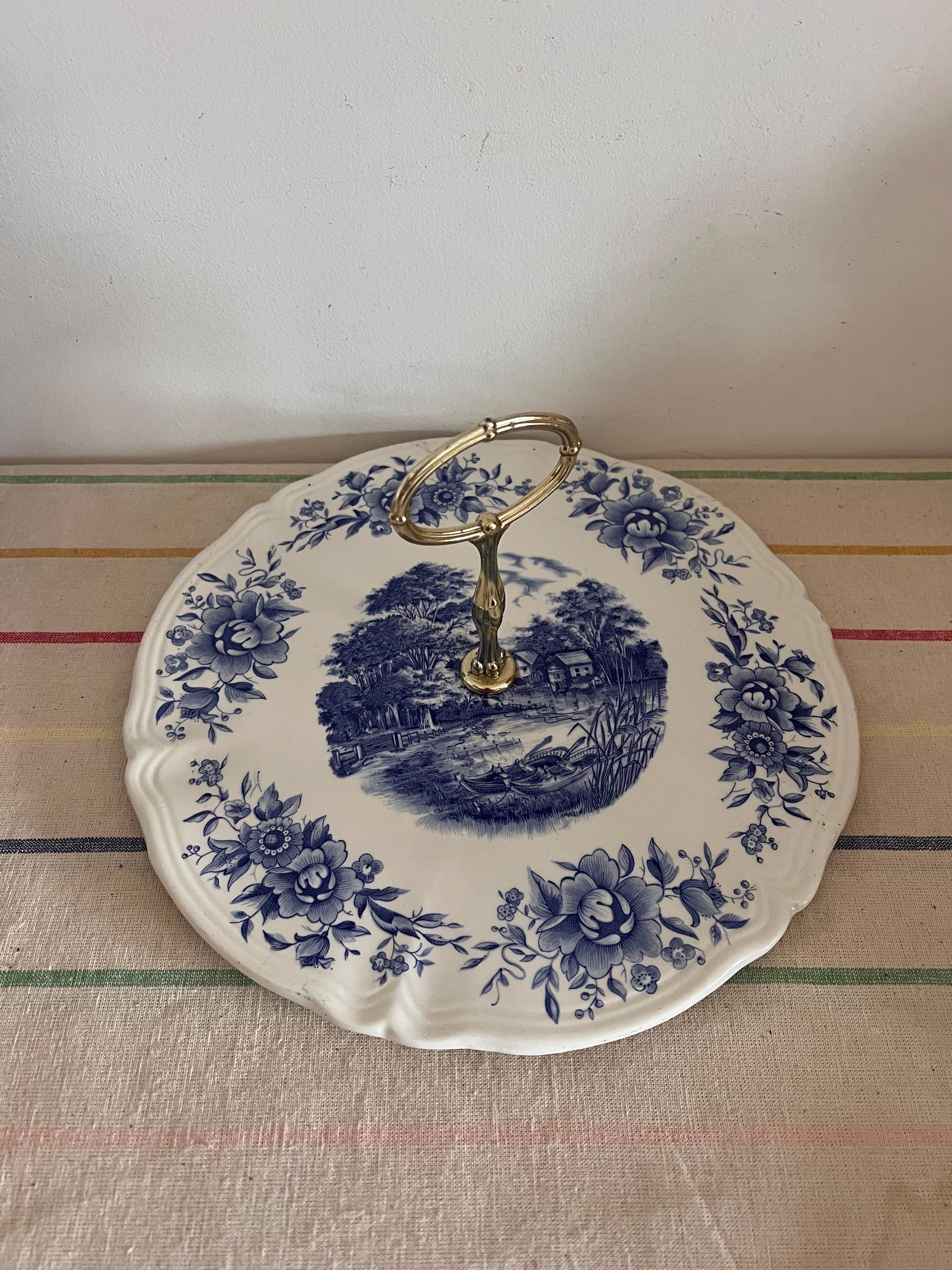 Vintage Sarreguemines 'romantic' China Blue and White Cheese Plate