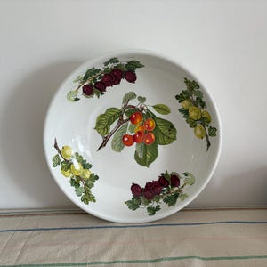 A vintage 1980s very large 13&quot; ( 33 cm) Portmeirion Pomona  salad, serving bowl decorated with gooseberries and cherries