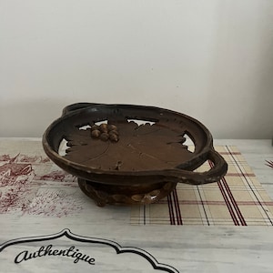 Vintage Rotating Hand Carved Wood Plate Dish originally with music Switzerland ( movement locked not working)