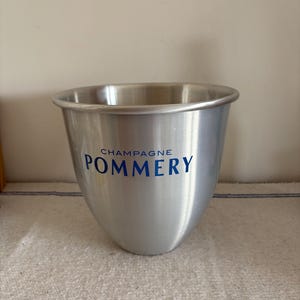 Vibrant aluminium & blue French vintage Pommery Champagne bucket / cooler / ice bucket