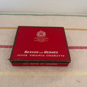 French Vintage “ Benson & Hedges"  Sold in France  red metal Super Virginia Cigarette tin