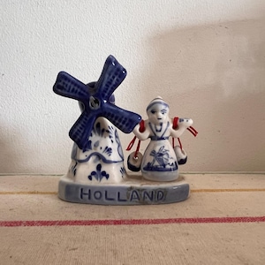 An antique Delft Blue  Dutch Holland china hand painted blue and white windmill ornament