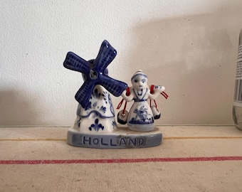 An antique Delft Blue  Dutch Holland china hand painted blue and white windmill ornament