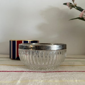 Lovely Zimco Art Deco cut glass snack, nut, dip bowl, serving dish with a chrome plated trim to give the wow factor to your drinks party