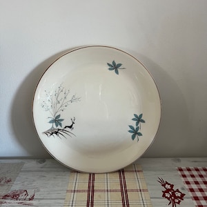 A very rare Alfred Meakin Jumping Stag bone china blue and black design large 9&quot; diameter dinner plate