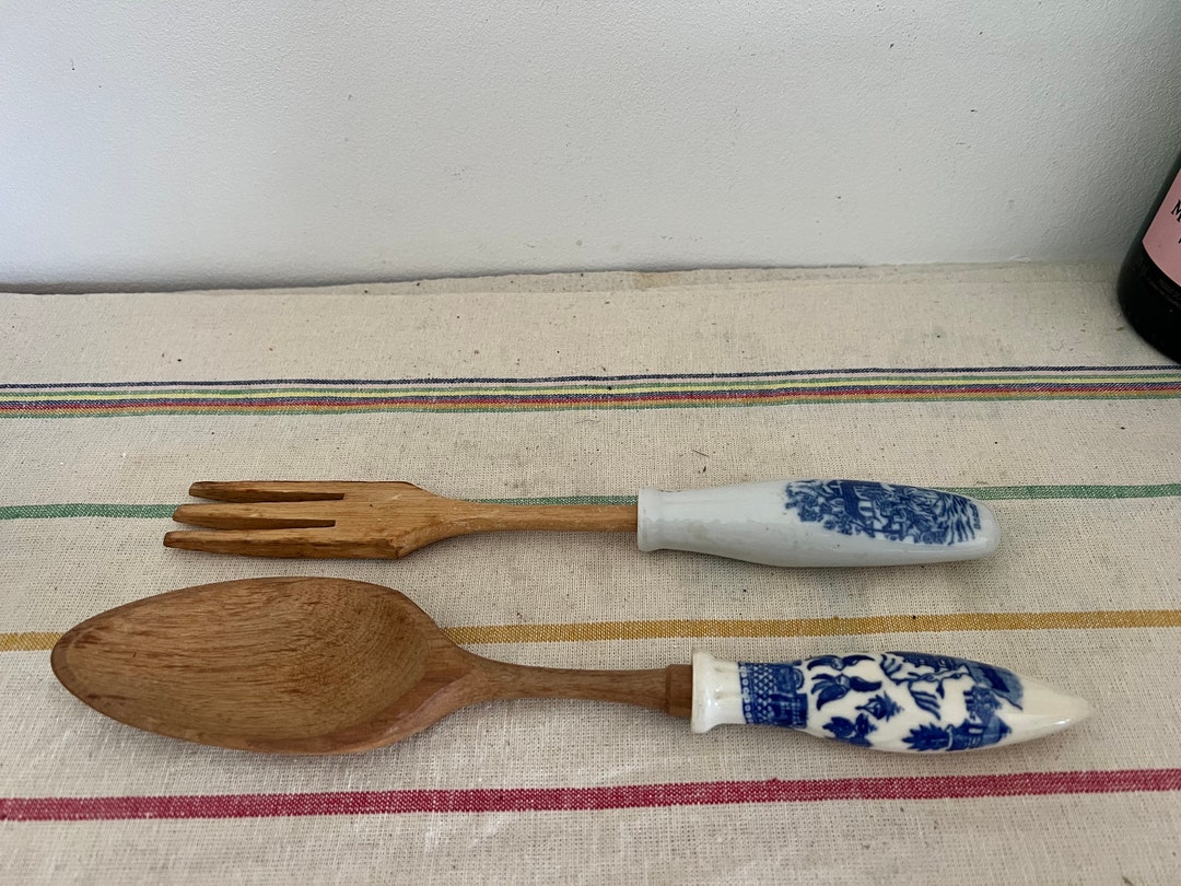 青と白の陶器で作られた東洋風のサラダサーバー - Etsy 日本