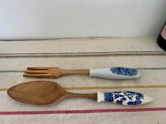 青と白の陶器で作られた東洋風のサラダサーバー - Etsy 日本