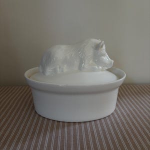 A French vintage Sanglier Wild Boar design large white  lidded porcelain terrine  dish