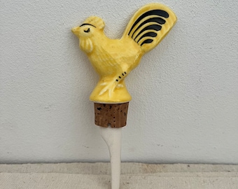 An antique Solian Ware English Art Deco 1930s  cork bottle stopper with a  hand painted yellow and black  ceramic cockerel figure