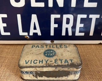 Vintage Französische Vichy-Etat Pastilles Rechteckige Dose mit Deckel