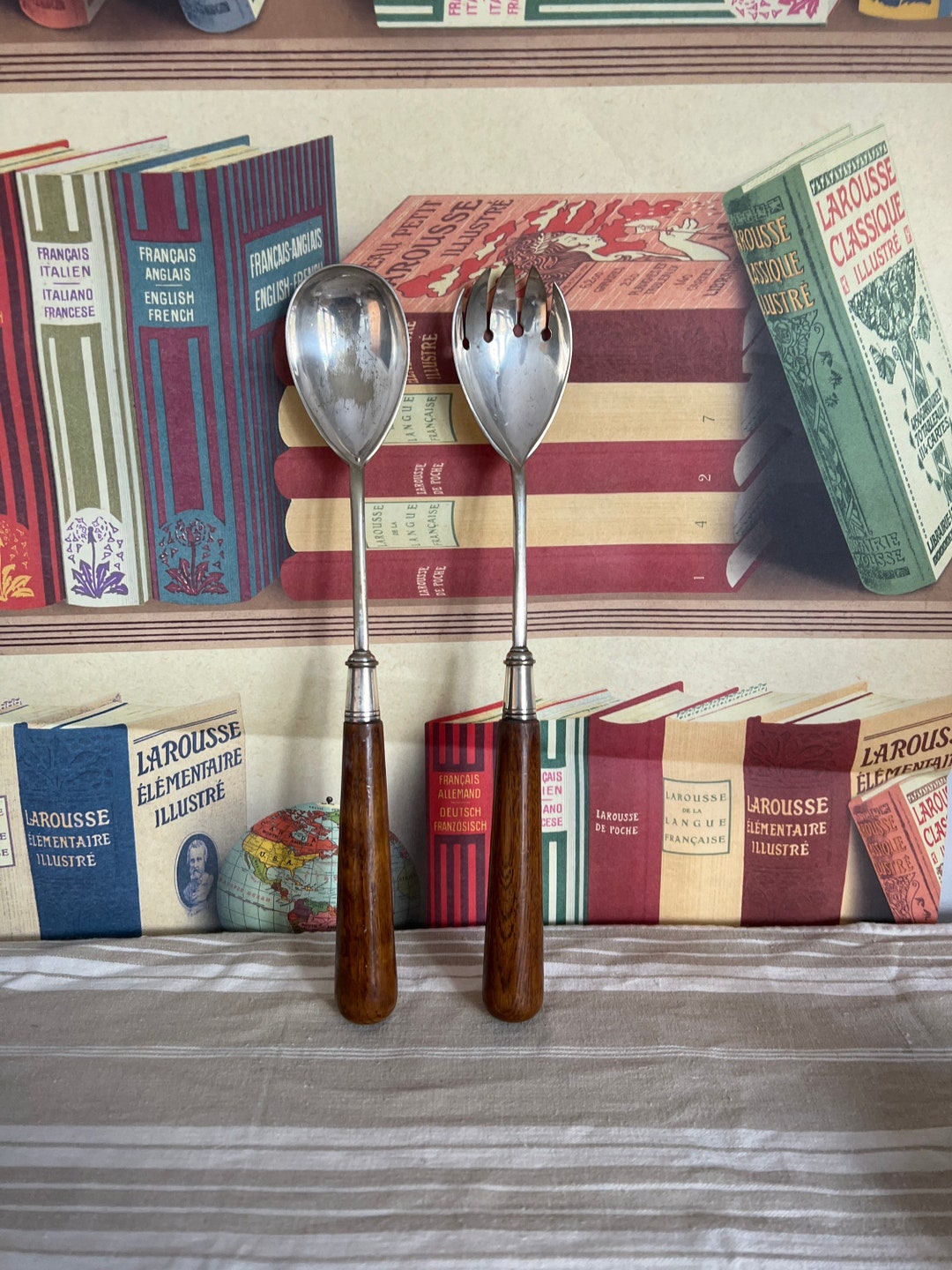 A Solid Antique Rare Pair of A1 EPNS Silver Plated Stamped Salad Servers Tongs With Varnished