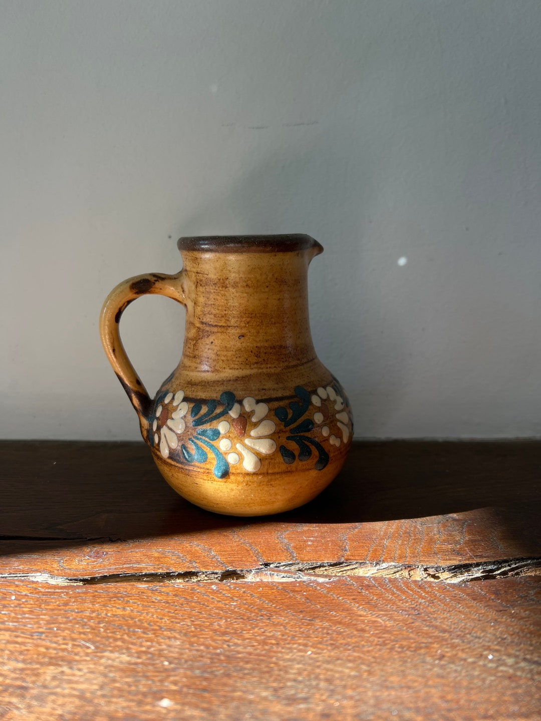 German Vintage Marburg Pottery Brown Floral Hand Painted Jug Etsy