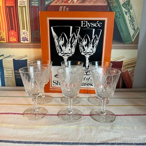 A set of 6 vintage Elysee cut crystal stem base sherry glasses - great for port or Sherry or liqueur