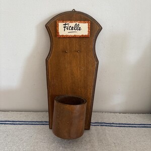 An authentic French farmhouse antique wooden  with tile plaque string ( Ficelle) or twine tidy perfect for a utility or shed