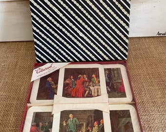 A boxed unused set of six  Cotswood coasters with  images of wigged gentry