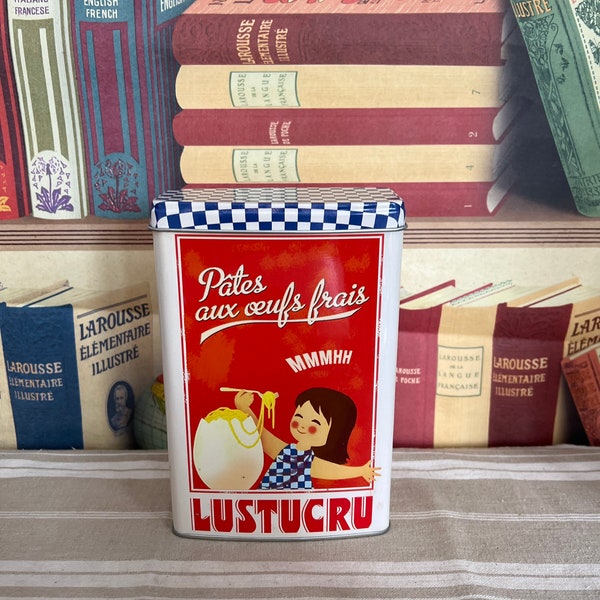Una lata original francesa vintage Lustucru 'Pates aux oeufs frais'