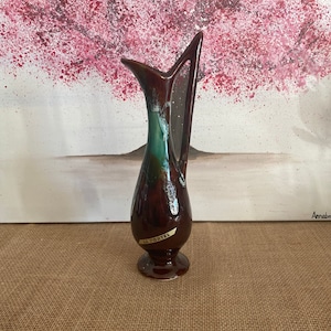 A beautifully designed French vintage Vallauris green, brown and white glazed hand painted jug vase