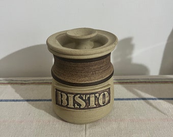 An unusual beige and brown  Studio Pottery stoneware Bisto gravy  lidded pot that will bring fun and nostalgia to your kitchen